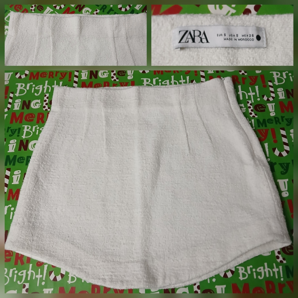 Zara Ivory Crepe Textured Mini Skirt SMALL EUC